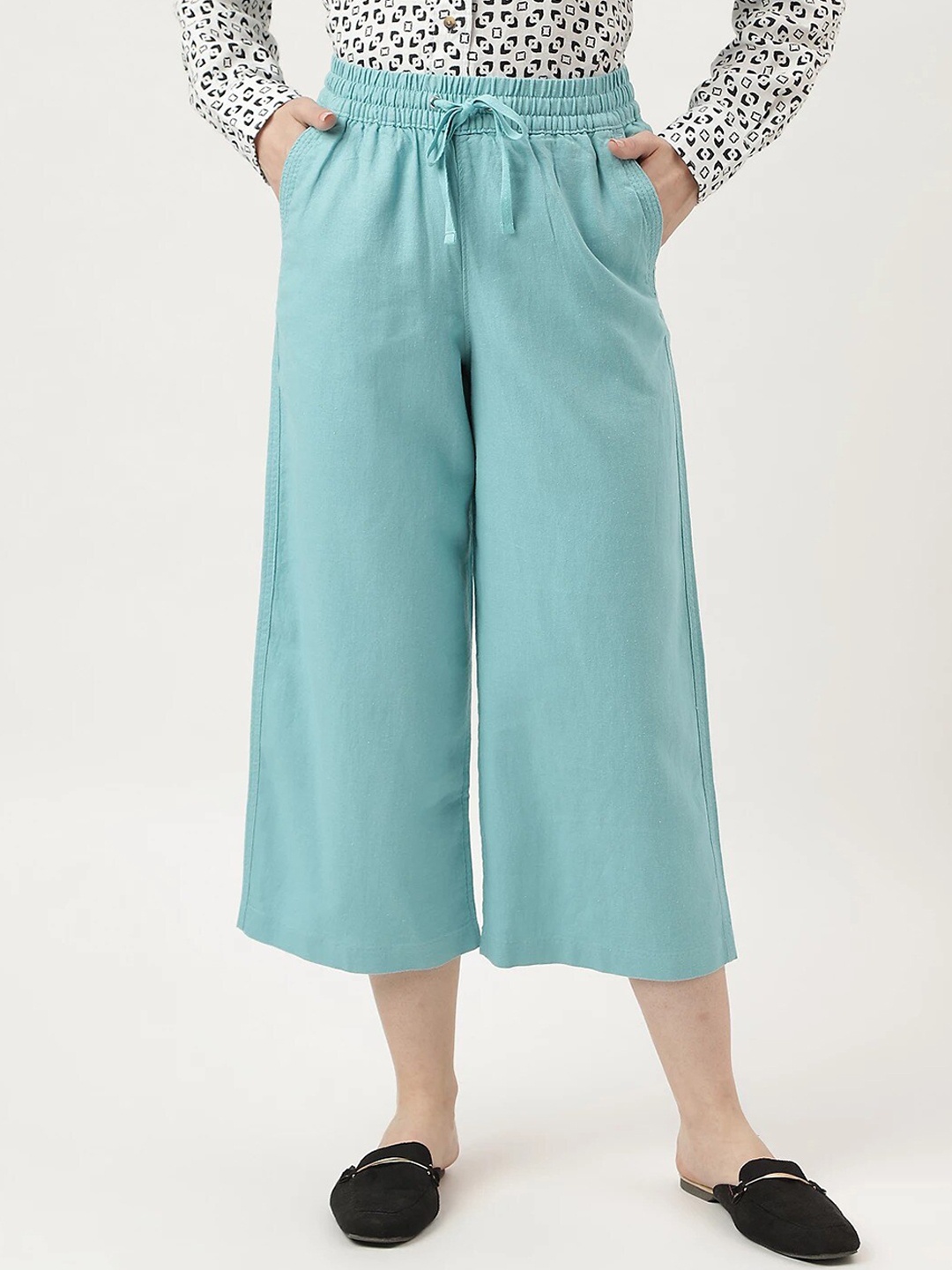 

Marks & Spencer Women Loose Fit High-Rise Culottes Trousers, Blue