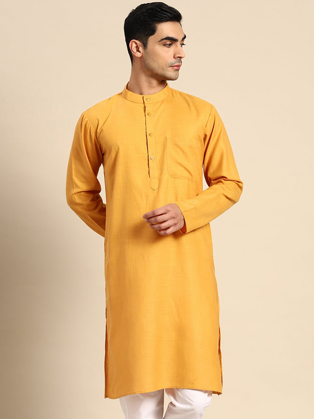 

Anouk Mandarin Collar Straight Pure Cotton Kurta, Mustard