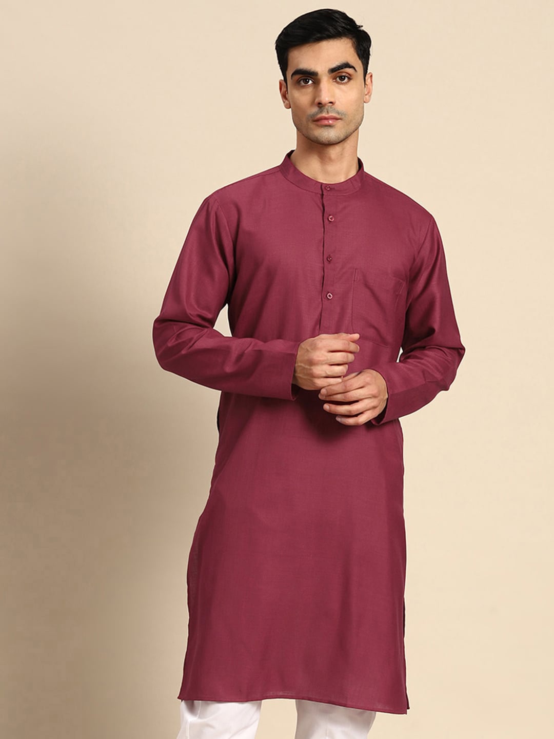 

Anouk Mandarin Collar Straight Pure Cotton Kurta, Maroon