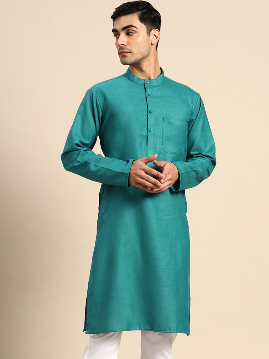 

Anouk Mandarin Collar Pure Cotton Kurta, Green