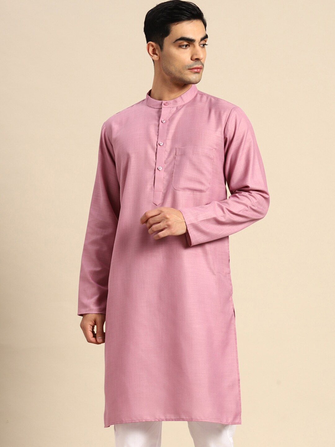 

Anouk Mandarin Collar Pure Cotton Kurta, Magenta