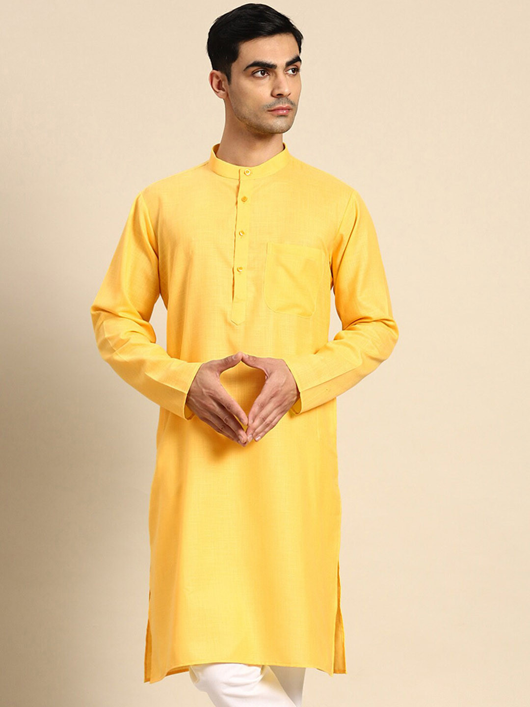 

Anouk Mandarin Collar Pure Cotton Kurta, Yellow