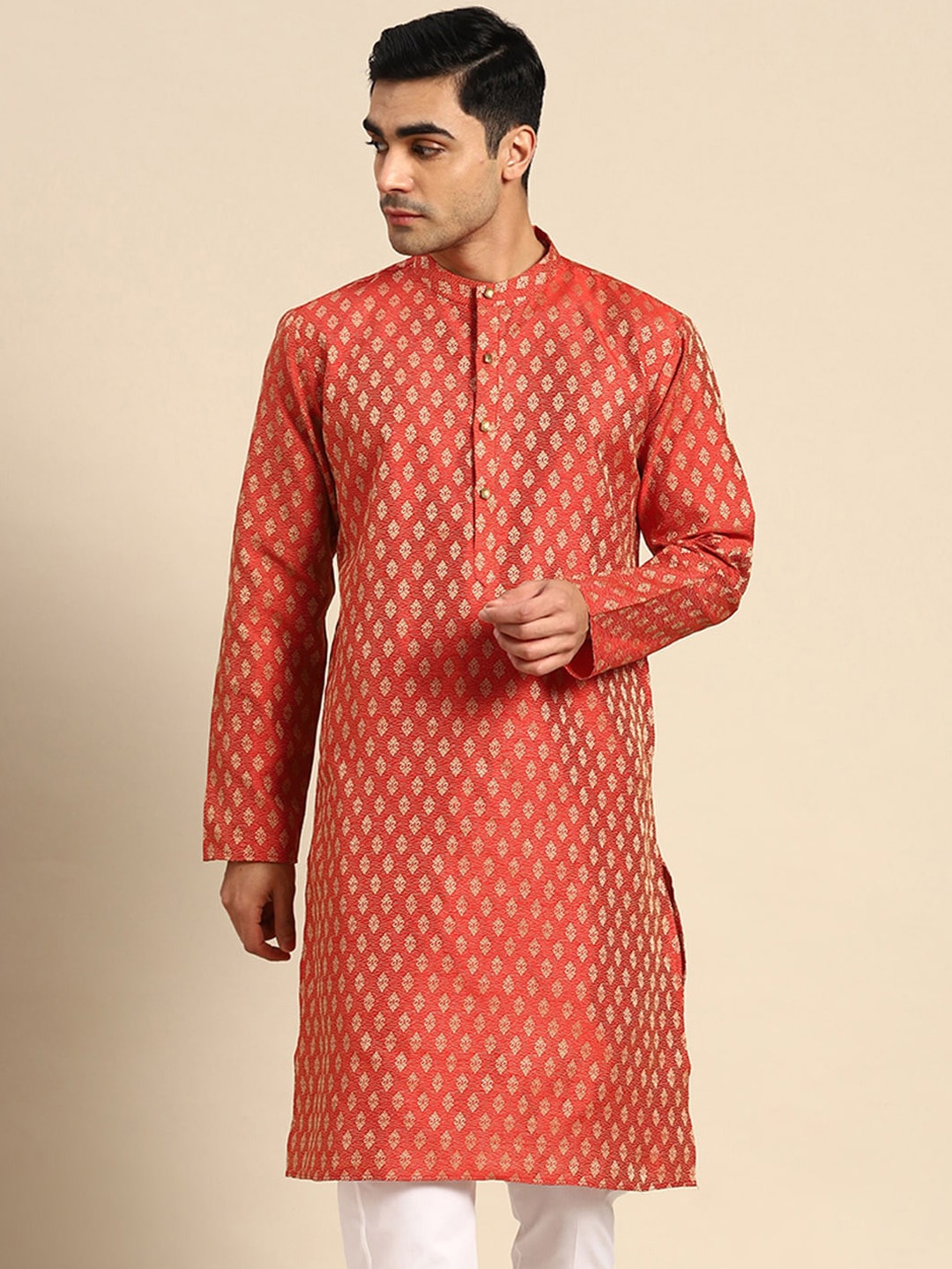 

Anouk Ethnic Motifs Woven Design Jacquard Kurta, Maroon