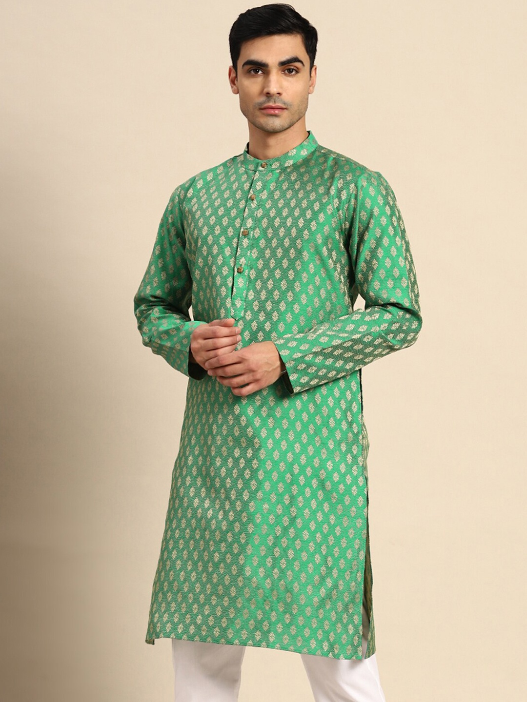 

Anouk Ethnic Motifs Woven Design Jacquard Kurta, Green