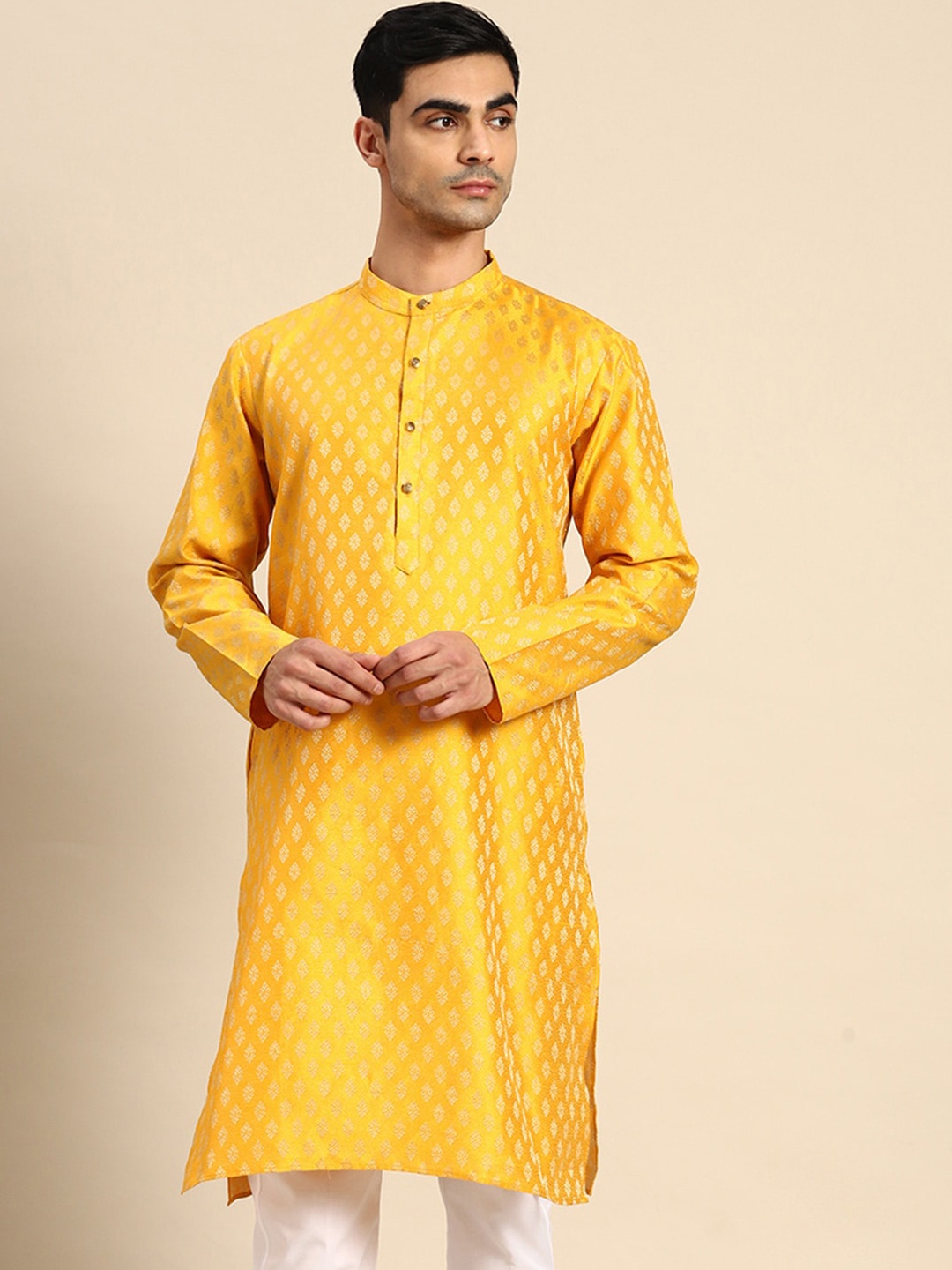 

Anouk Ethnic Motifs Woven Design Jacquard Straight Kurta, Mustard