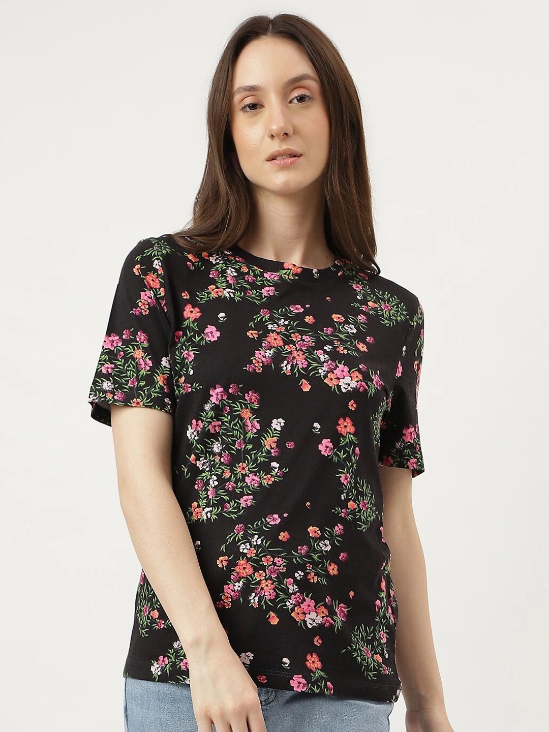 

Marks & Spencer Floral Printed Cotton T-shirt, Black
