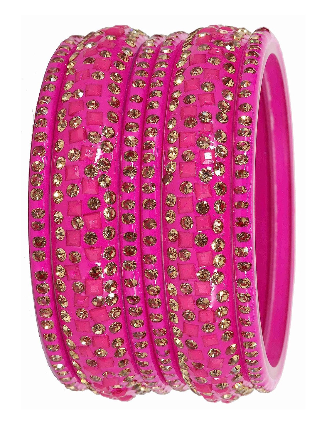 

NMII Set Of 6 Zircon Studded Glossy Finished Bangles, Magenta