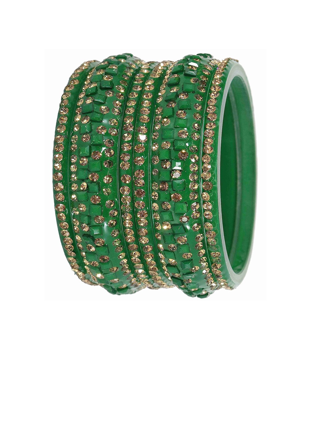 

NMII Set Of 6 Zircon Studded Acrylic Glossy Finished Bangles, Green