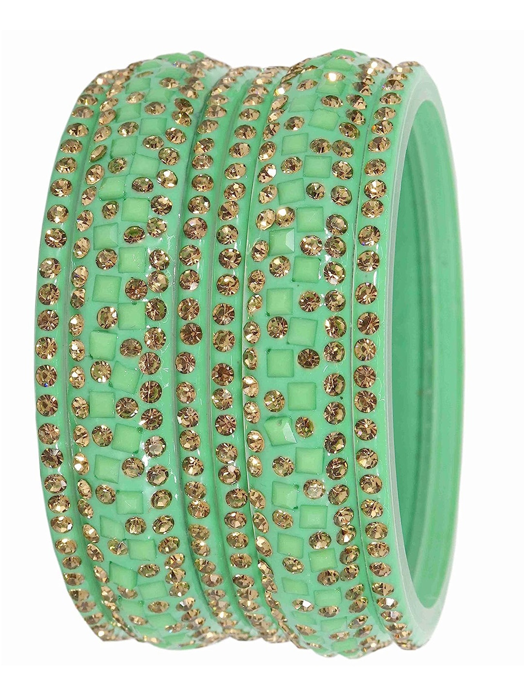 

NMII Set Of 6 Zircon Studded Glossy Acrylic Finished Bangles, Lime green