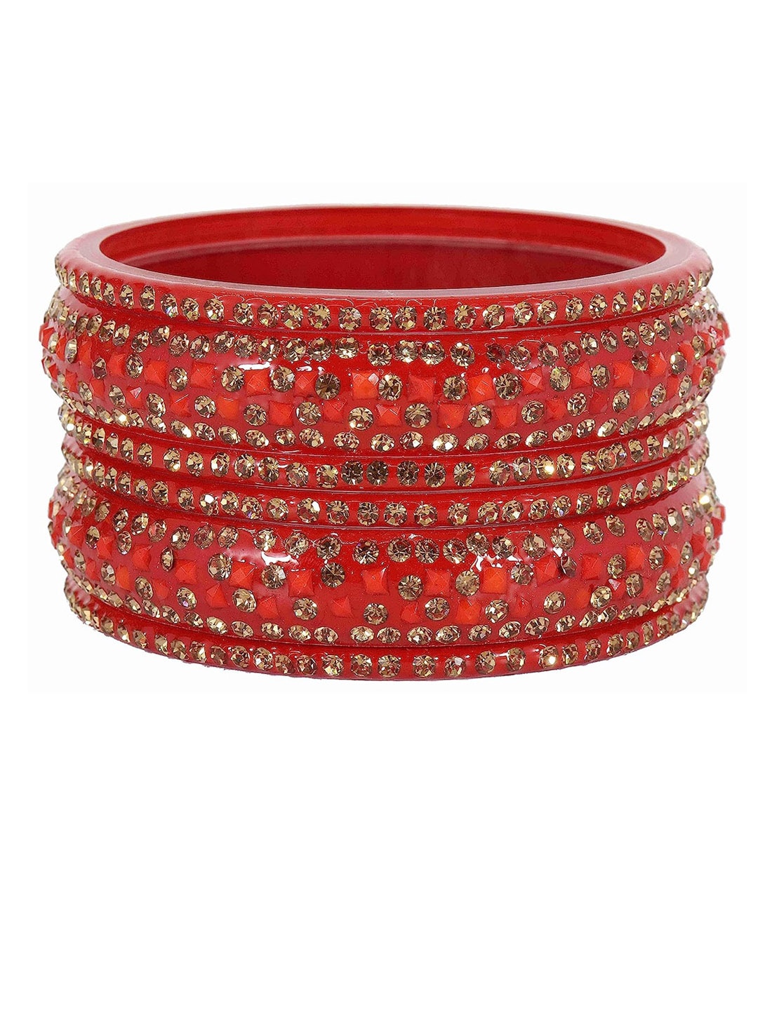 

NMII Set Of 6 Cubic Zirconia-Studded Acrylic Glossy Bangles, Red