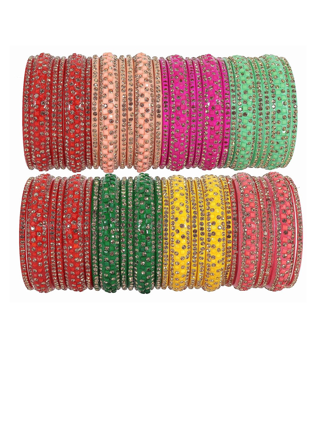

NMII Set Of 48 Zircon Studded Glossy Finished Bangles, Red