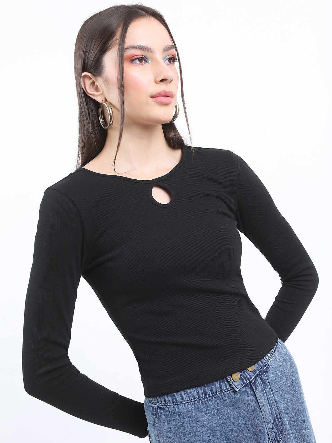 

KETCH Keyhole Neck Long Sleeves Fitted Regular Top, Black