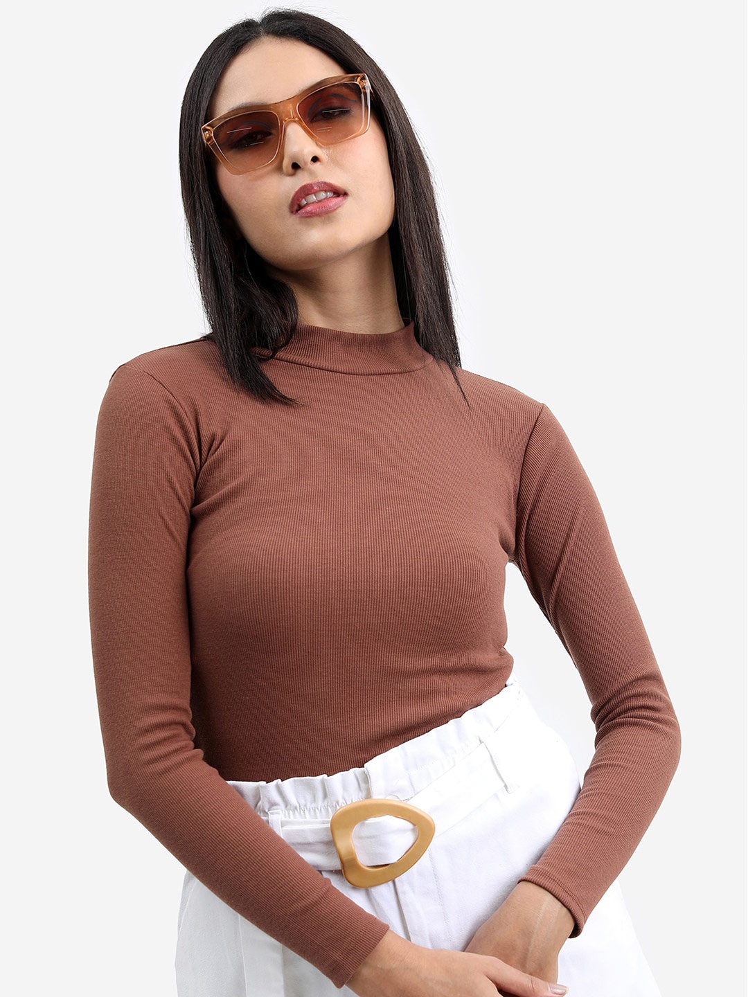 

KETCH High Neck Long Sleeves Top, Brown