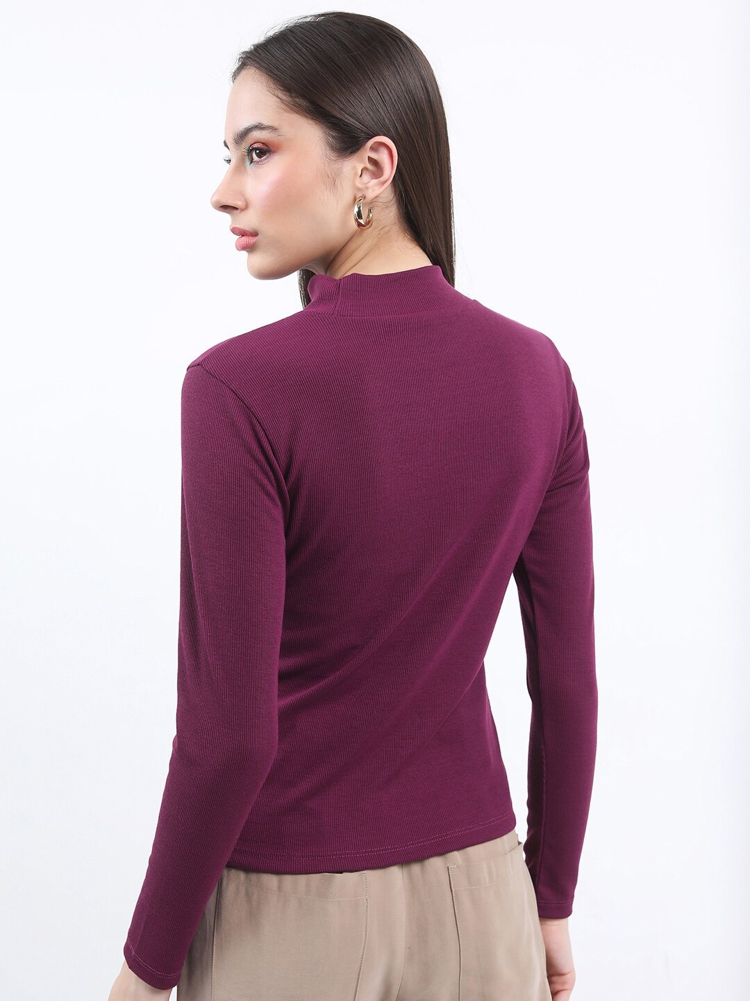 

KETCH High Neck Long Sleeves Knitted Top, Purple