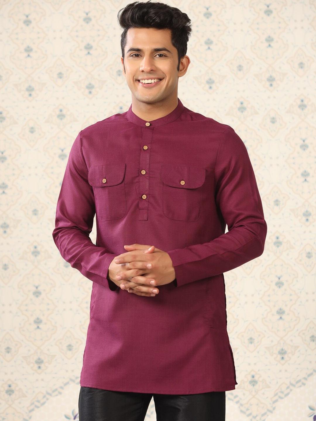 

Ode by House of Pataudi Mandarin Collar Kurta, Purple