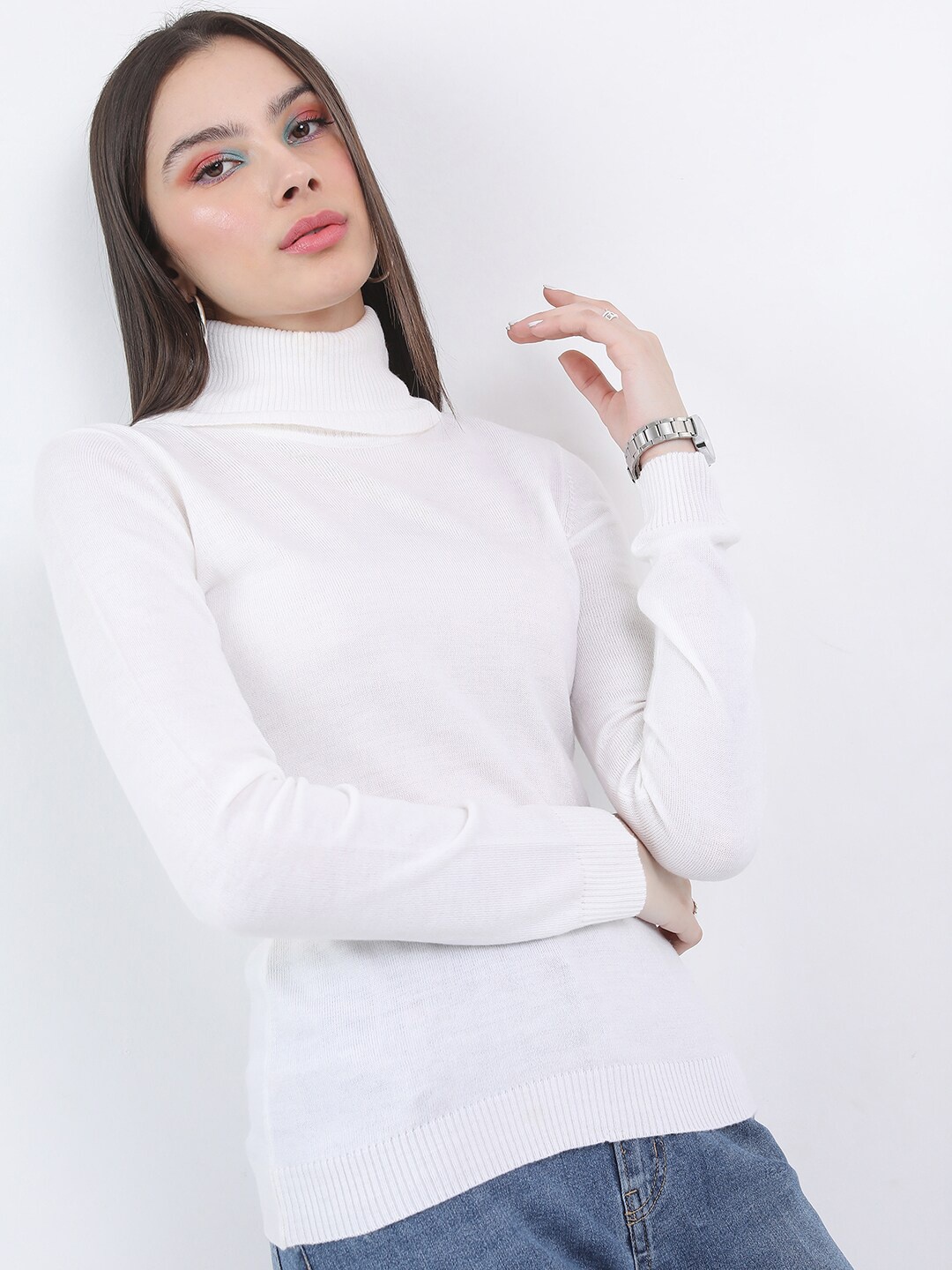 

KETCH Turtle Neck Long Sleeves Acrylic Pullover, White