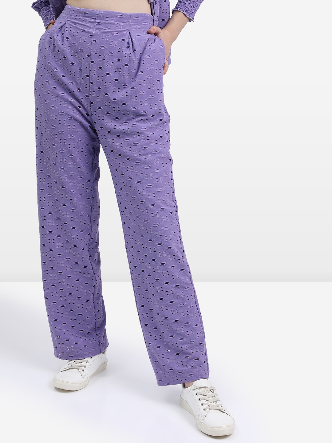 

KETCH Women Printed Mid Rise Regular Fit Trousers, Lavender