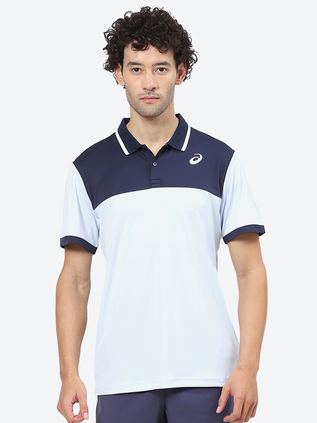 

ASICS Colourblocked Striped Court Polo Collar T-Shirt, Blue