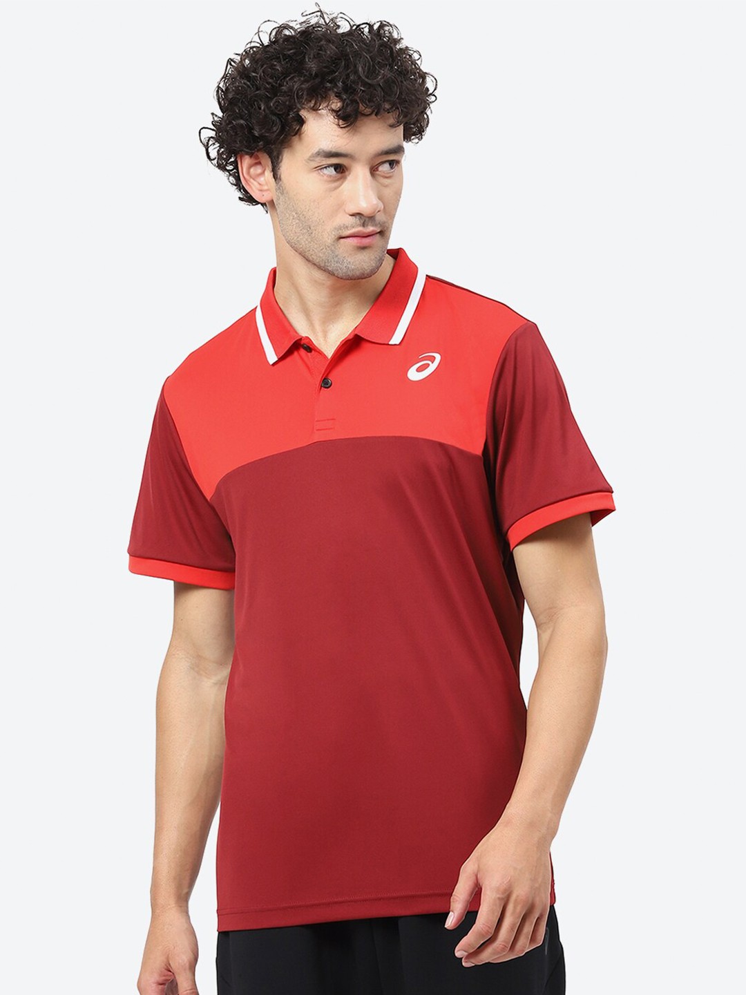 

ASICS Polo Collar Colourblocked Striped T-Shirt, Red