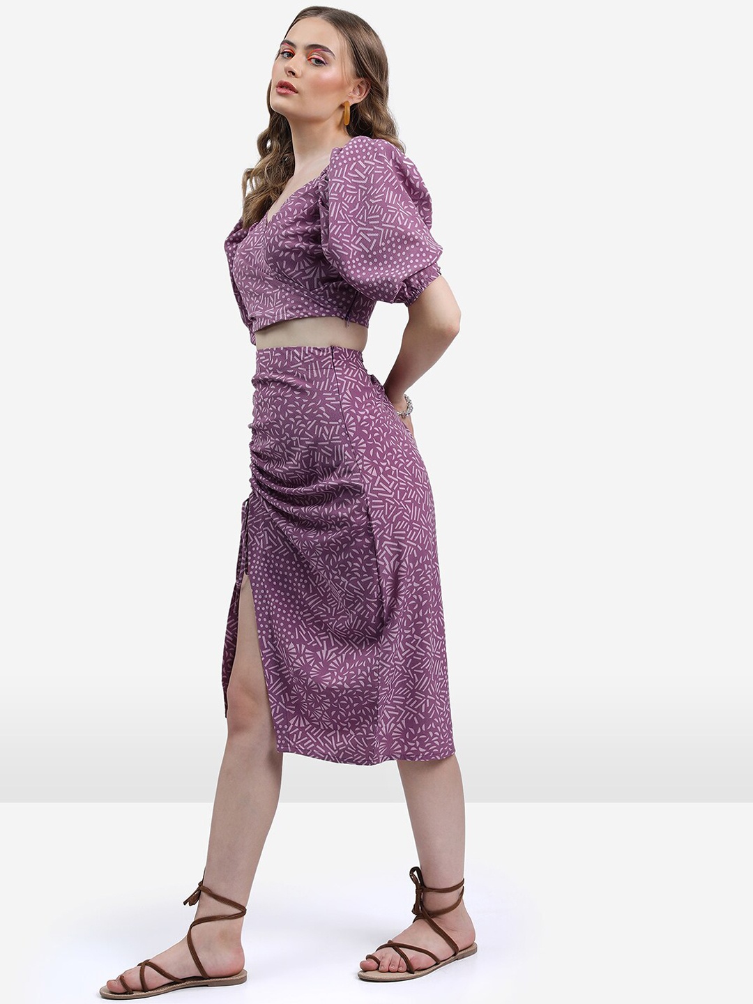 

KETCH Geometric Printed Crop Top & Skirt, Lavender