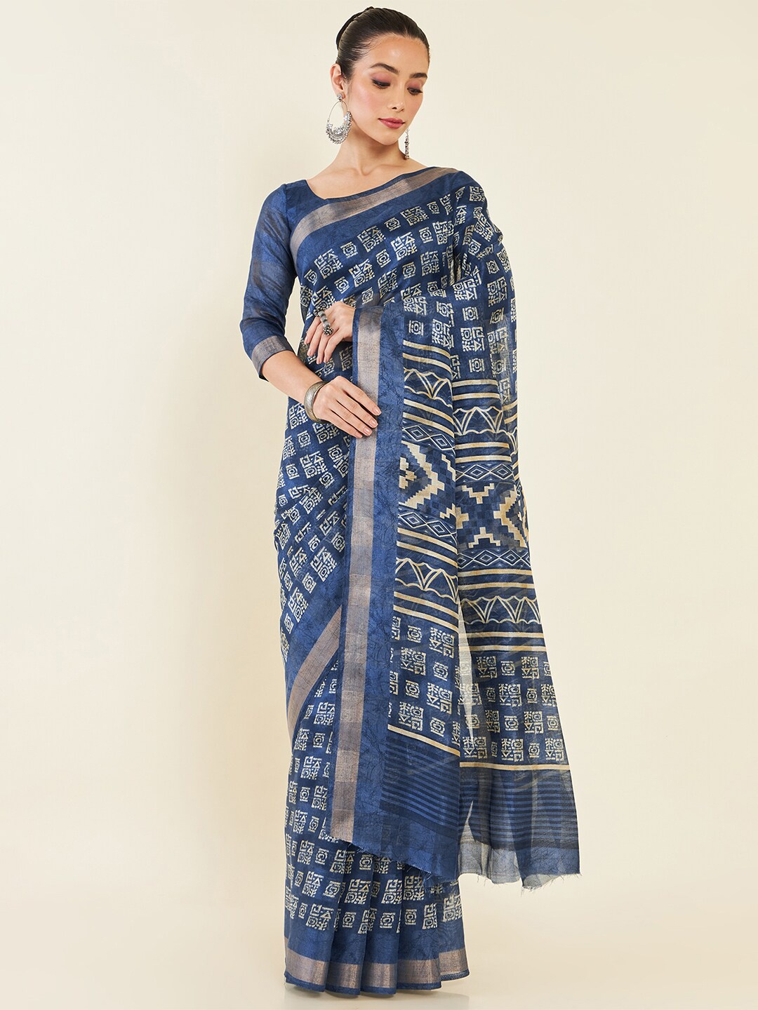 

Soch Ethnic Motif Printed Zari Saree, Blue
