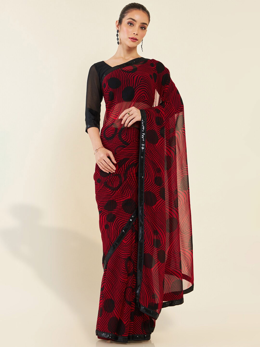 

Soch Viscose Rayon Sequinned Saree, Maroon