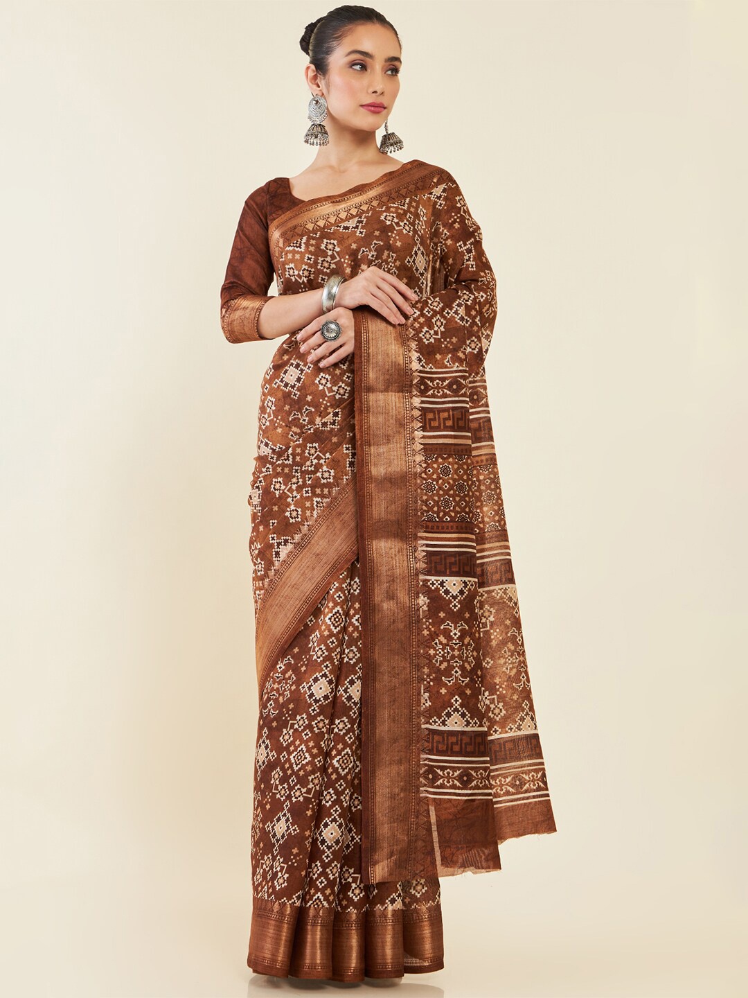 

Soch Ethnic Motifs Zari Art Silk Saree, Brown