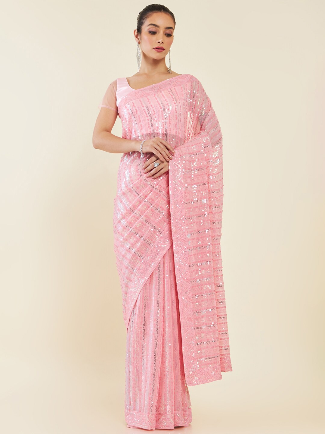 

Soch Embellished Sequinned Saree, Pink