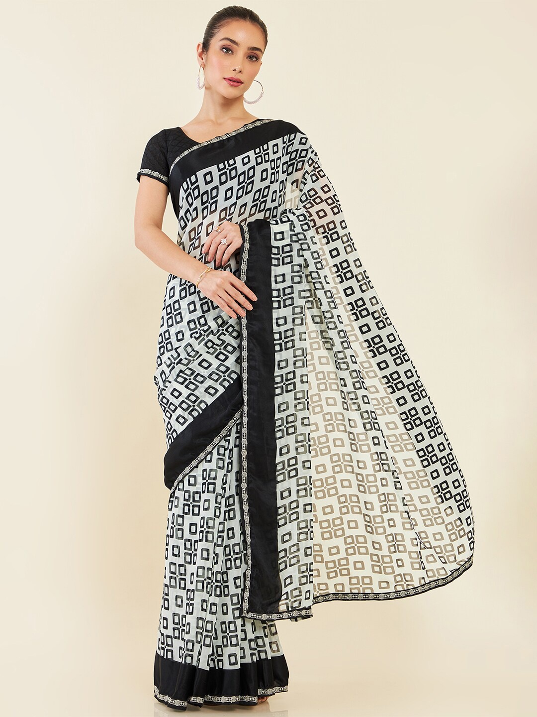 

Soch Geometric Printed Saree, White