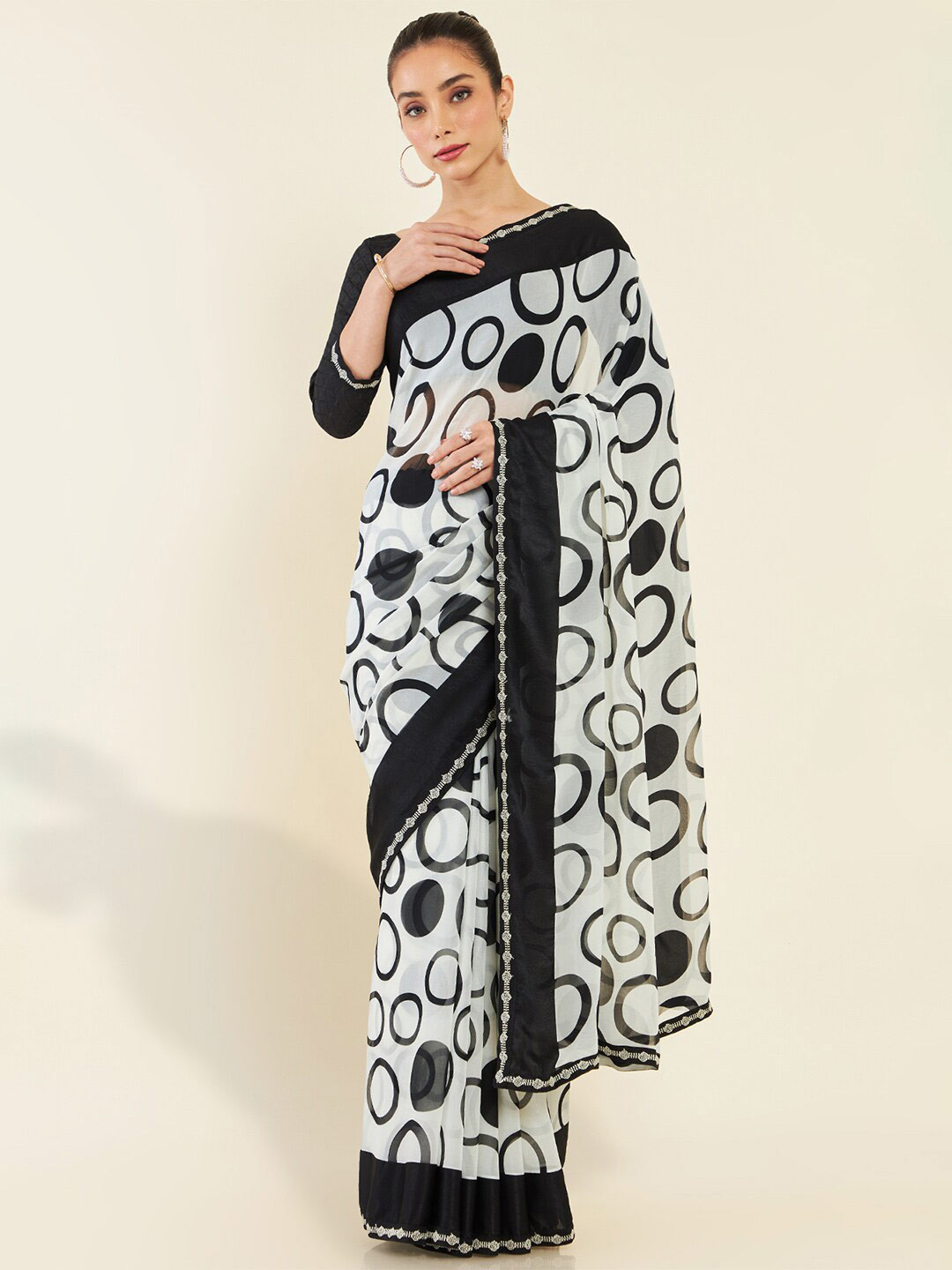 

Soch Geometric Printed Embellished Saree, White