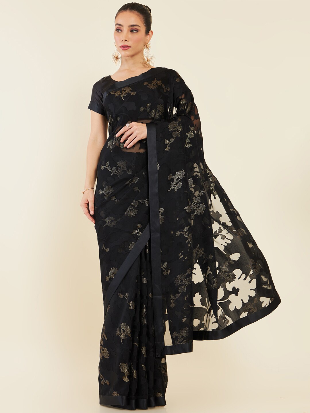 

Soch Floral Woven Design Saree, Black