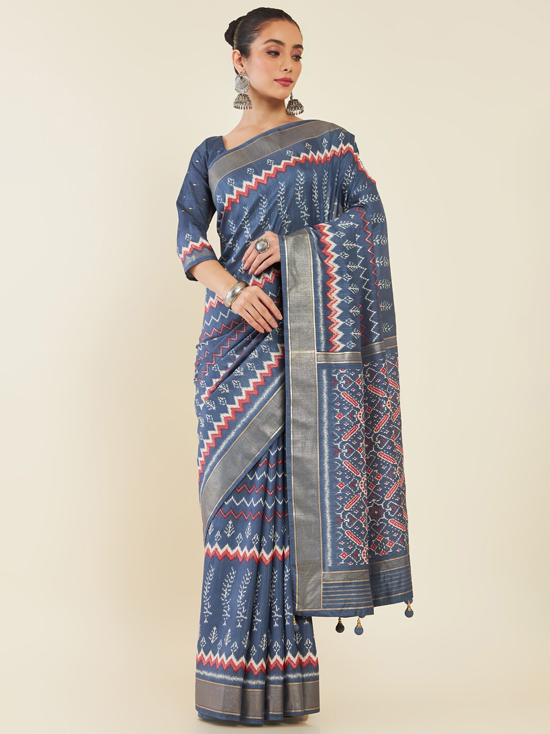 

Soch Ethnic Printed Zari Saree, Grey
