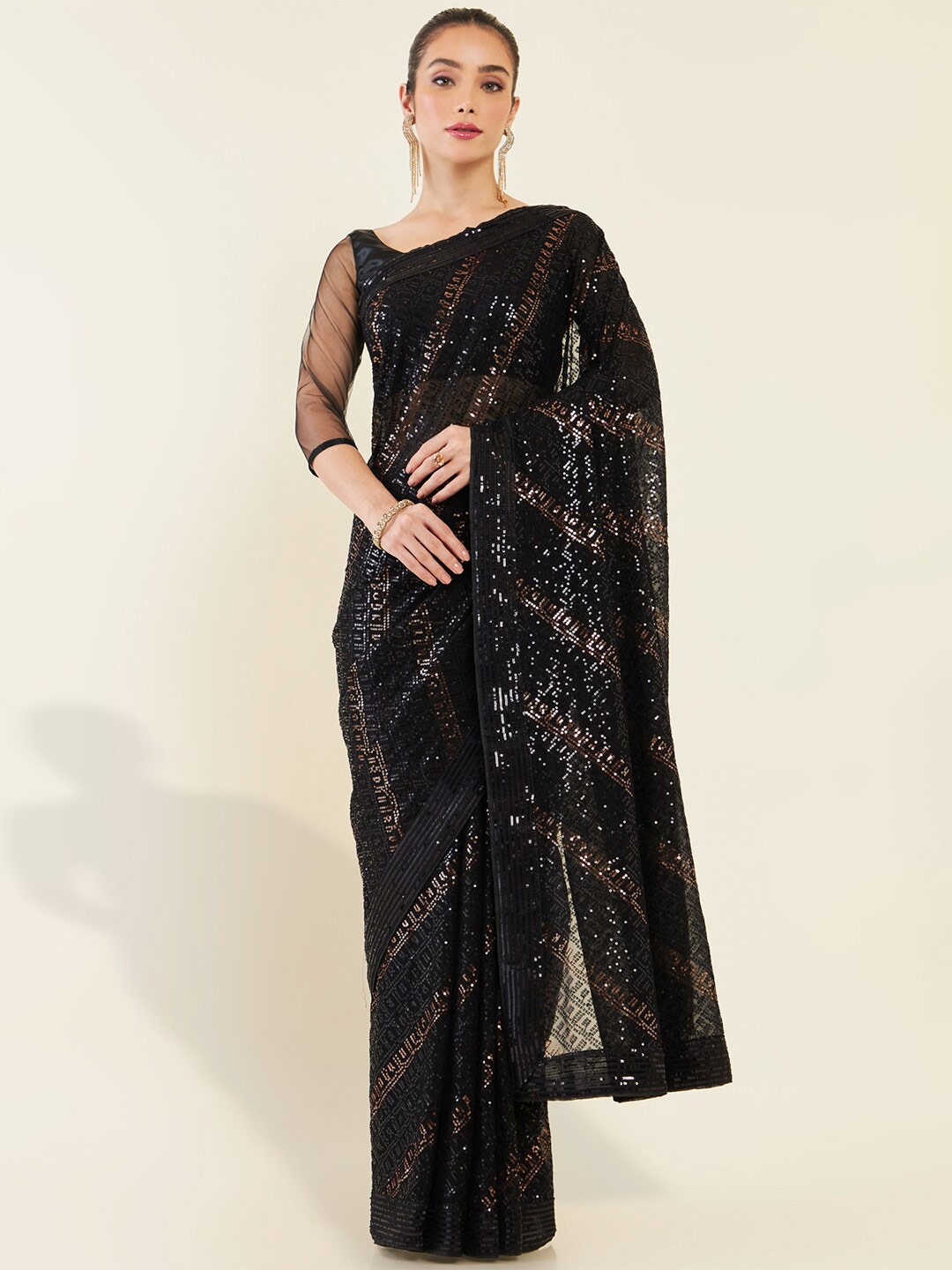 

Soch Sequinned Embellished Saree, Black