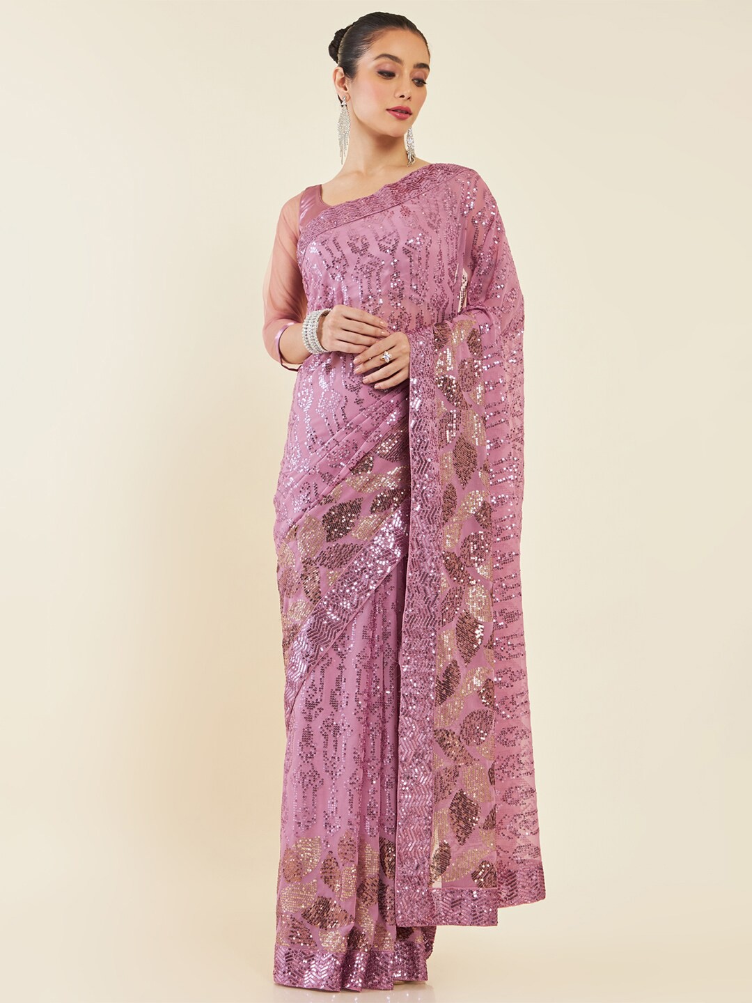 

Soch Embellished Sequinned Saree, Pink