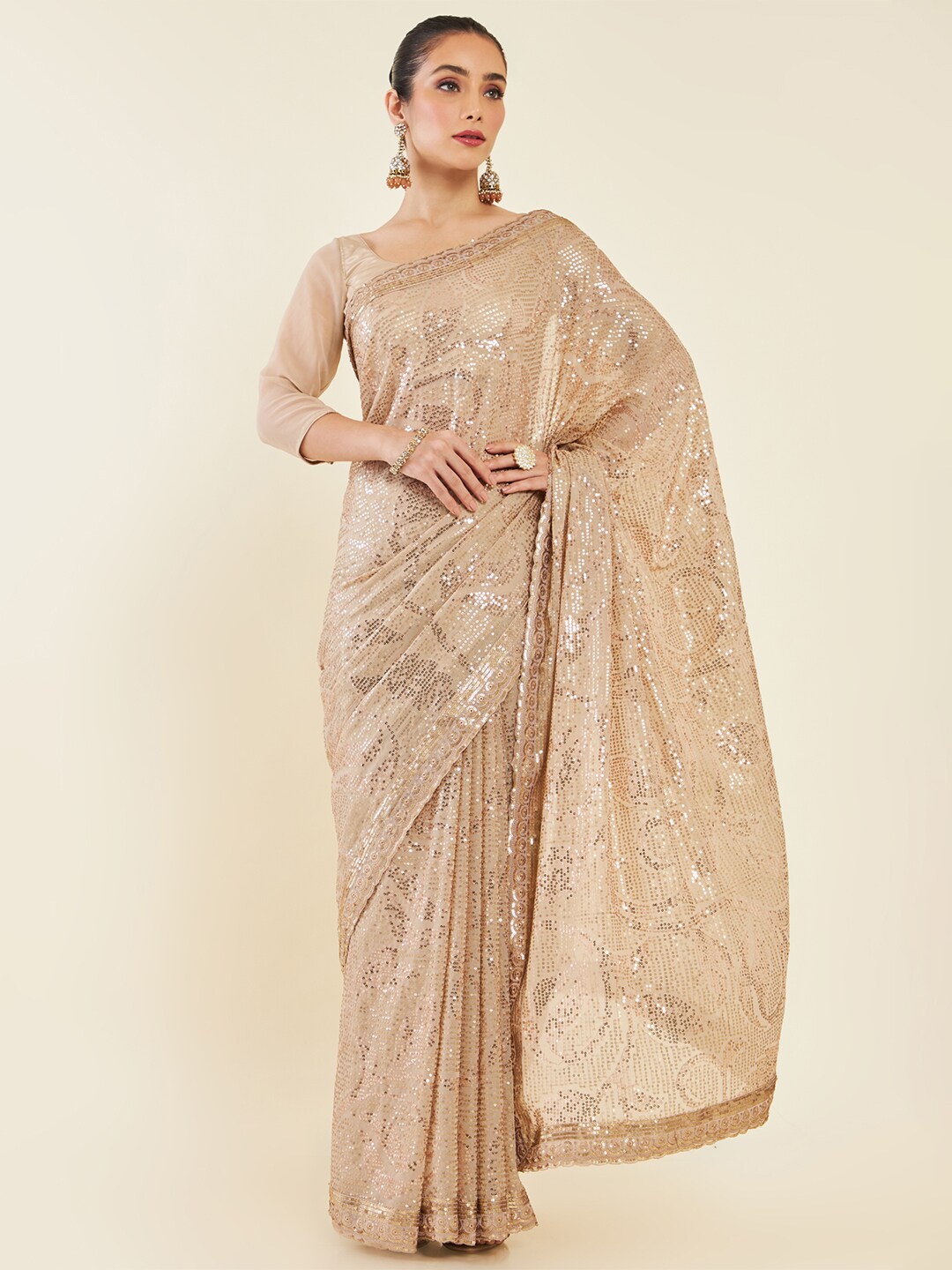 

Soch Embellished Sequinned Saree, Beige