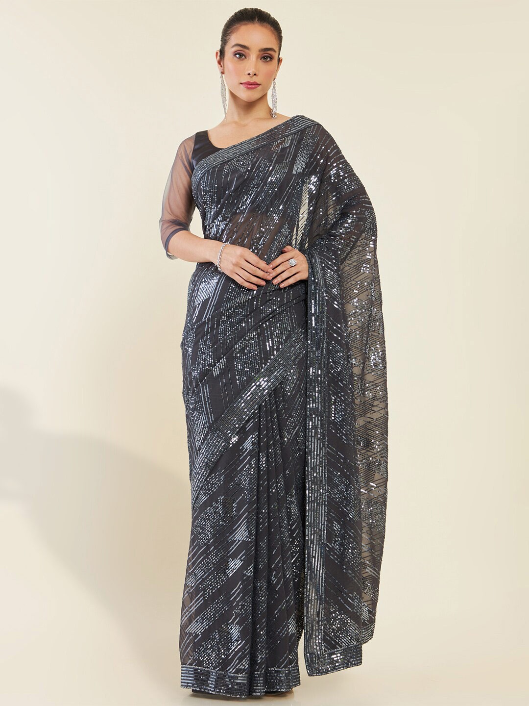 

Soch Charcoal Embellished Sequinned Saree