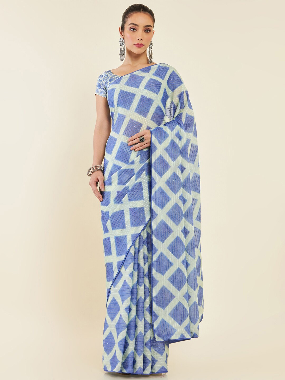 

Soch Poly Chiffon Printed Saree, Blue