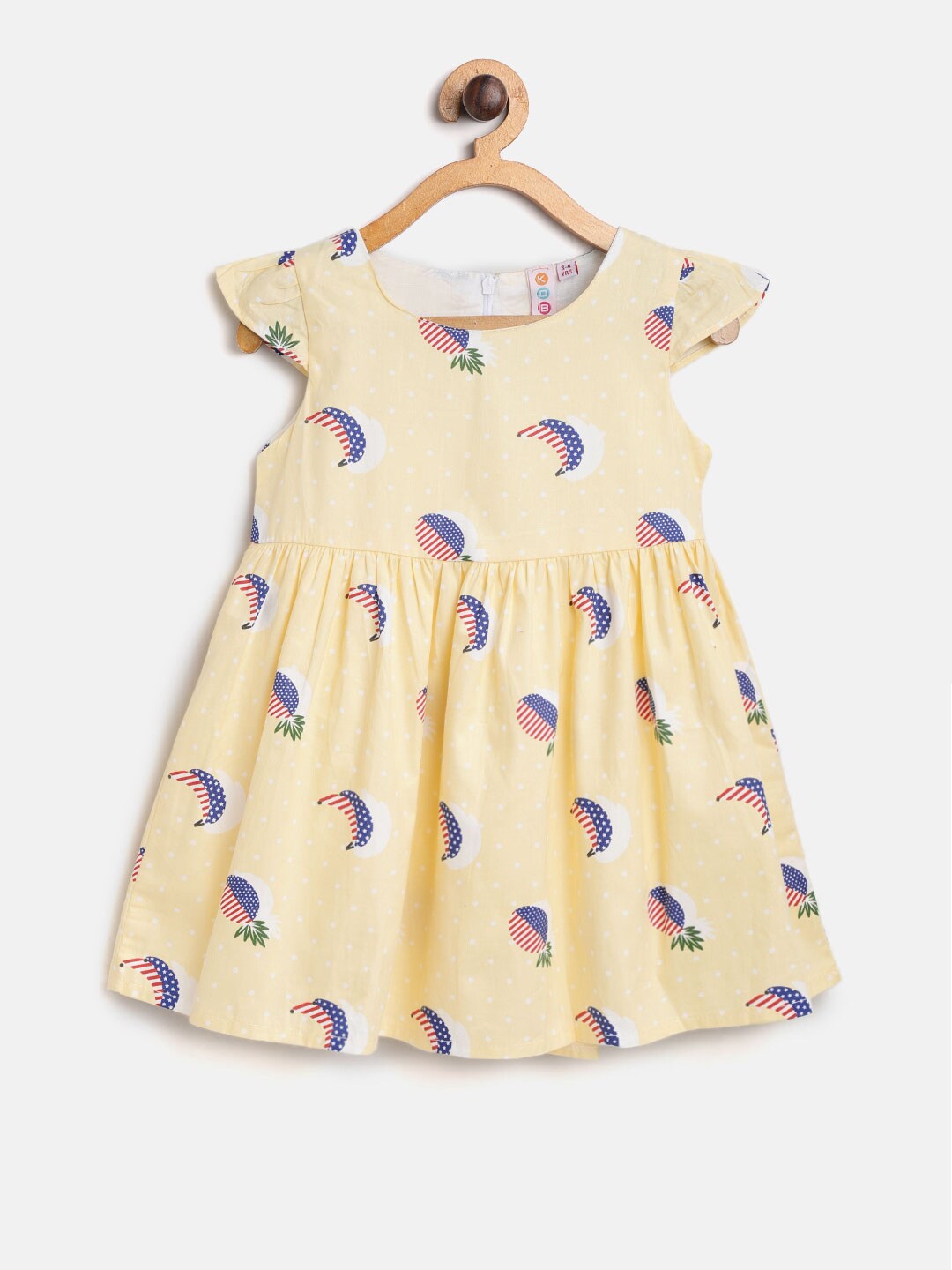 

Kids On Board Girls Conversational Pinapple Printed Cotton Fit & Flare Dress, Yellow