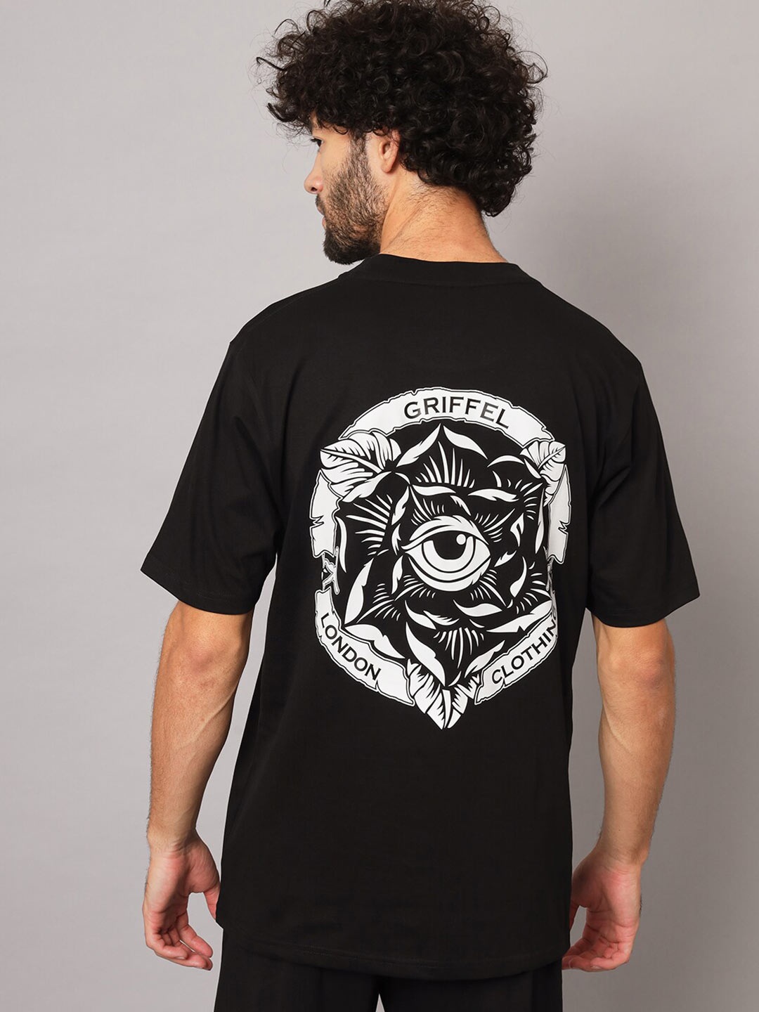 

GRIFFEL Graphic Printed Short Sleeves Cotton T-shirt, Black