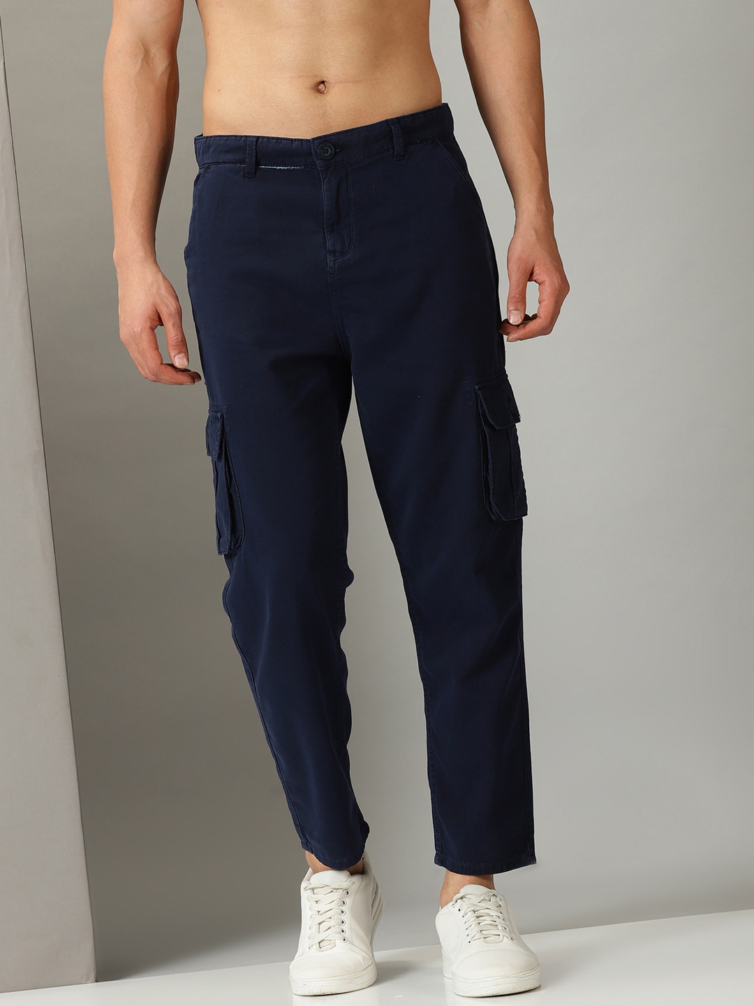 

Old Grey Men Cotton Relaxed Loose Fit Mid-Rise Cargos Trousers, Blue
