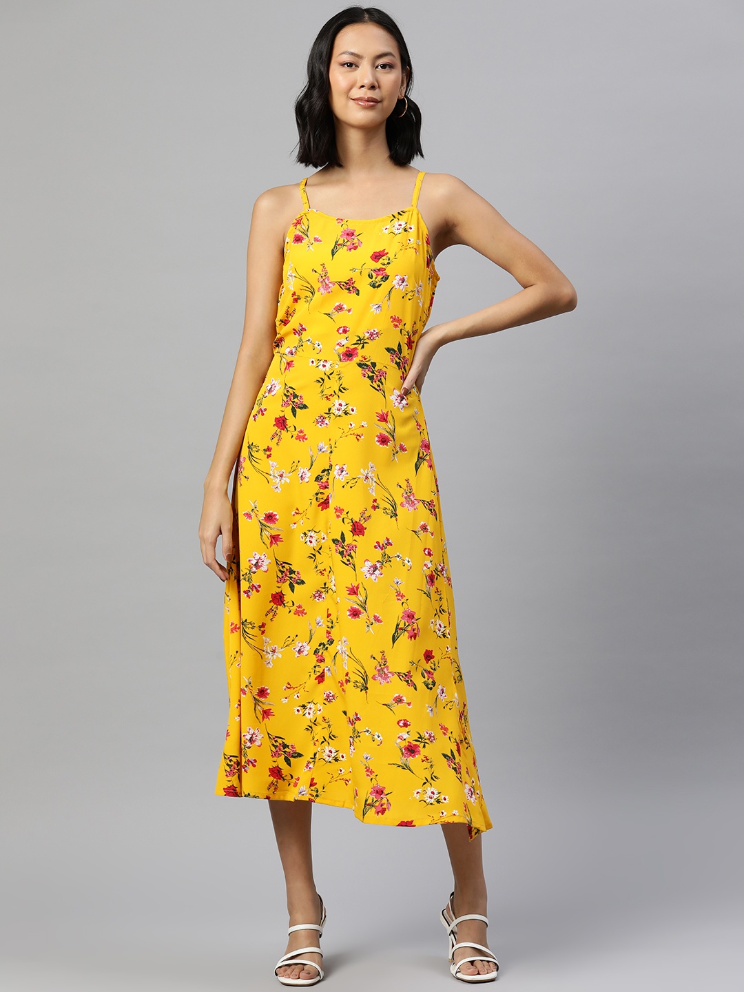 

plusS Floral Print A-Line Midi Dress, Mustard