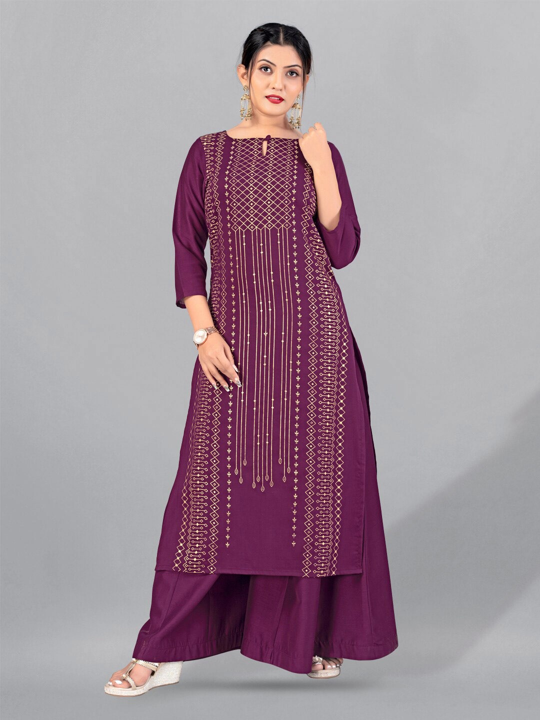 

FASHION DREAM Ethnic Motifs Foil Printed Kurta, Purple
