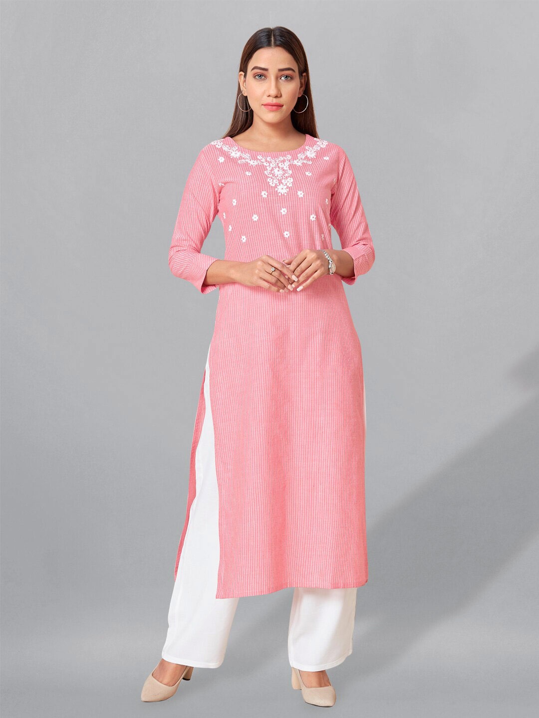 

FASHION DREAM Floral Embroidered Cotton Kurta, Pink