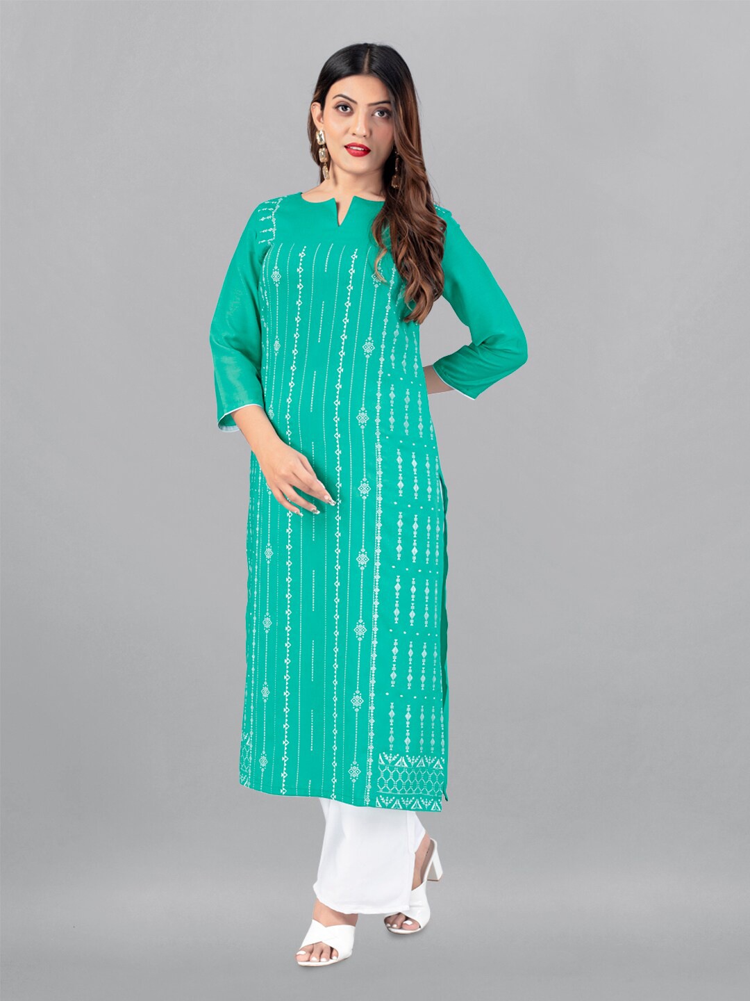 

FASHION DREAM Ethnic Motifs Printed Kurta, Green