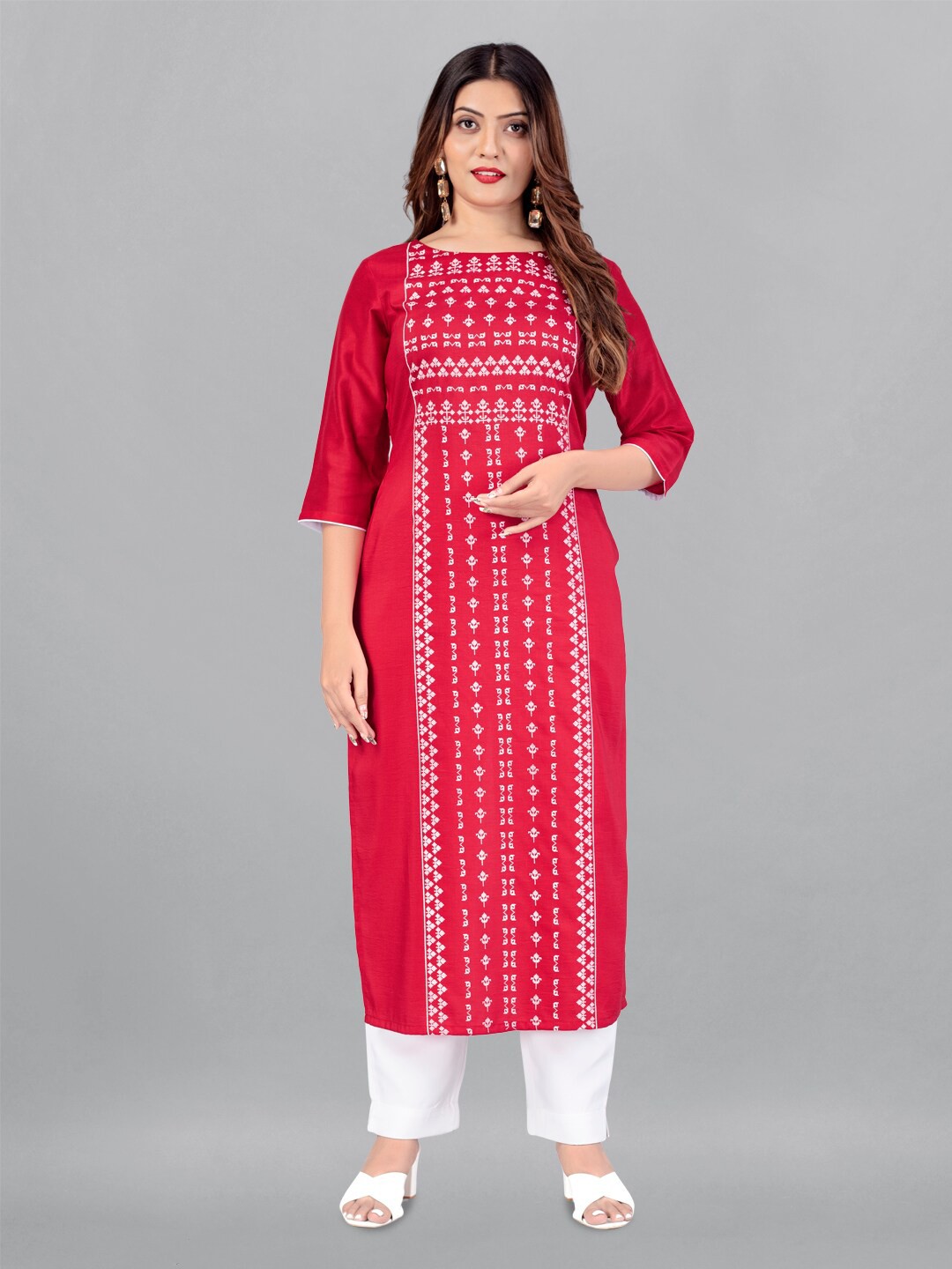 

FASHION DREAM Ethnic Motifs Printed Kurta, Red