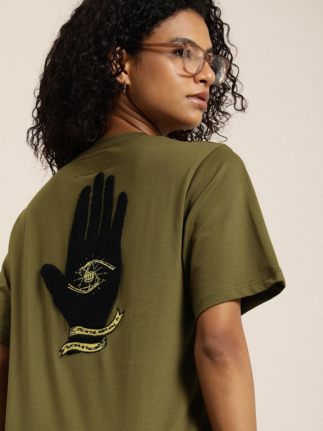 

DILLINGER Embroidered Oversize Pure Cotton Longline T-shirt, Olive