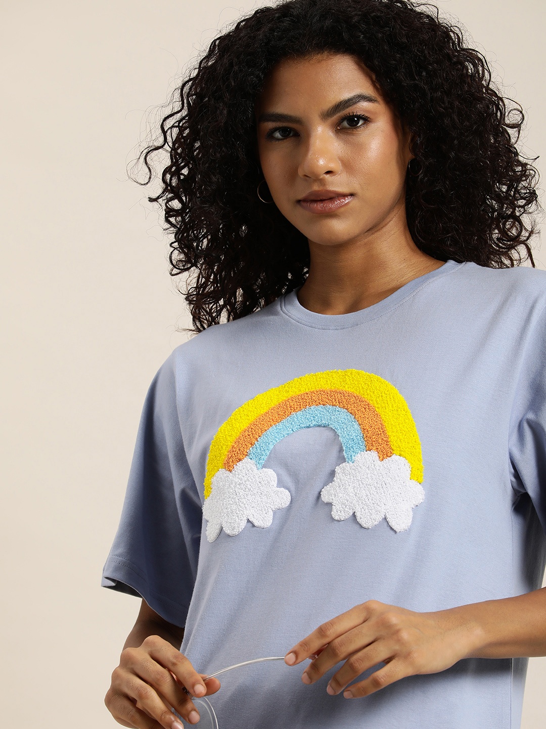 

DILLINGER Embroidered Oversized Pure Cotton Longline T-shirt, Blue