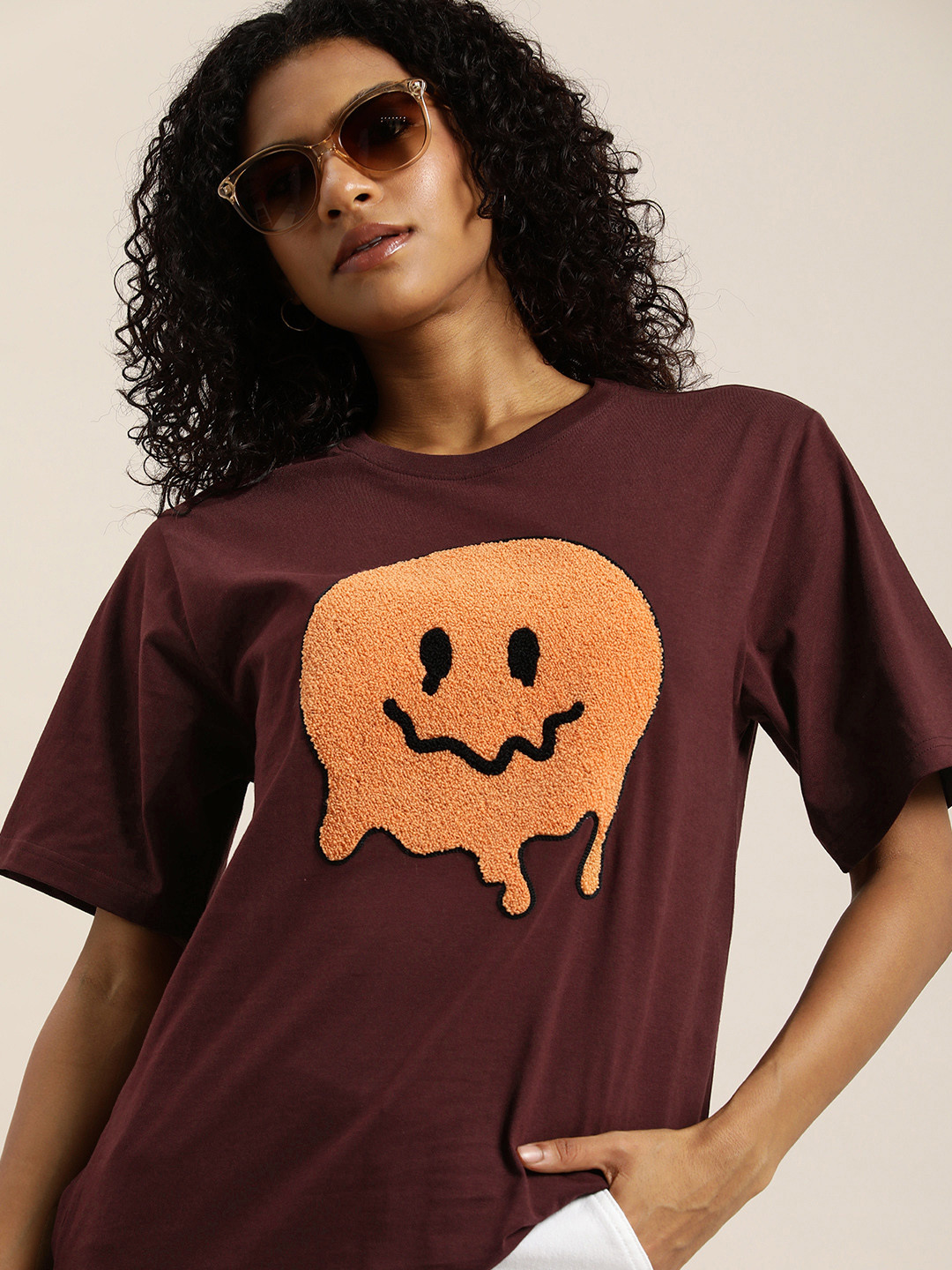 

DILLINGER Embroidered Oversize Pure Cotton Longline T-shirt, Maroon