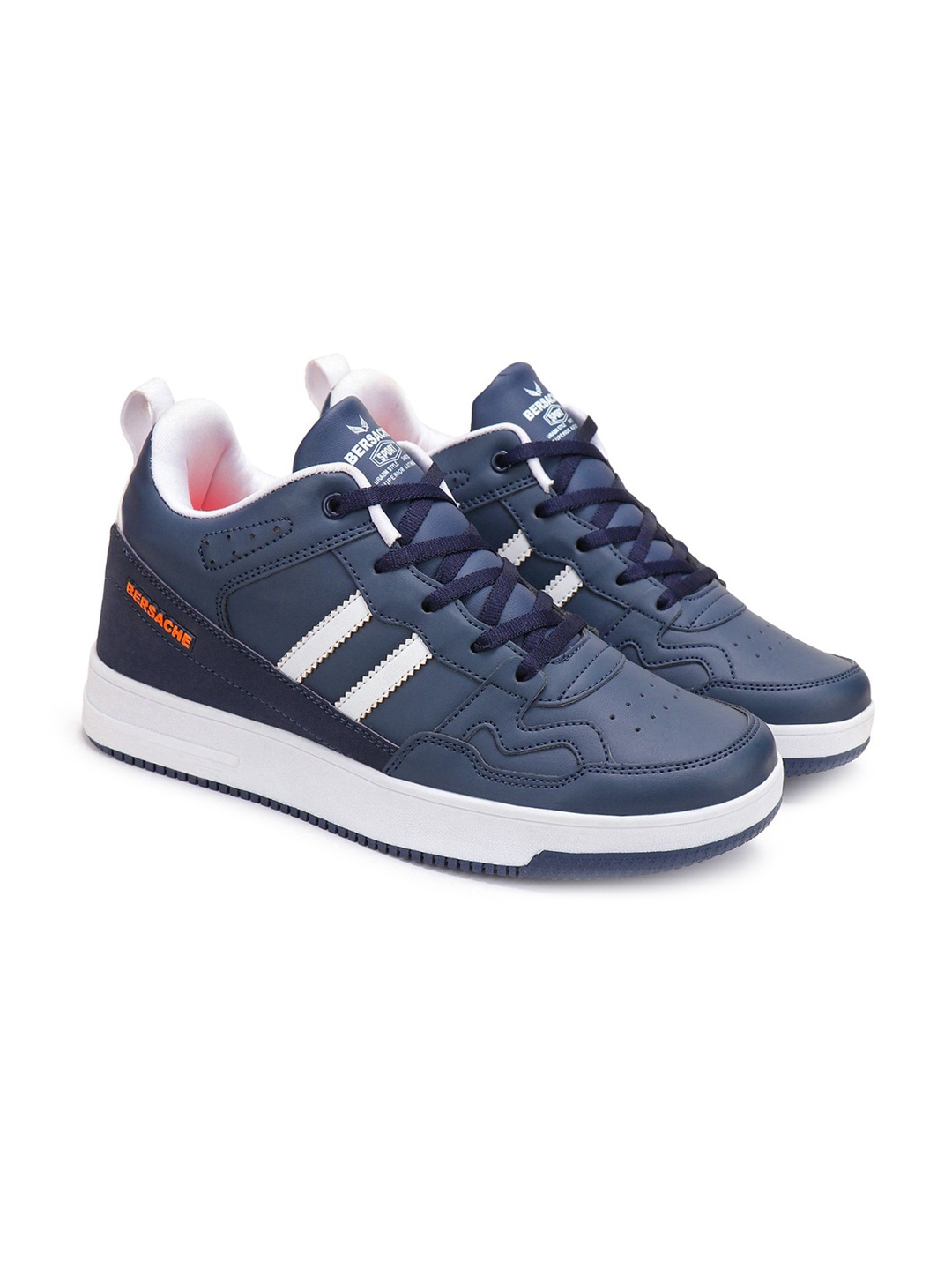 

BERSACHE Men Striped Perforated Lightweight Sneakers, Navy blue