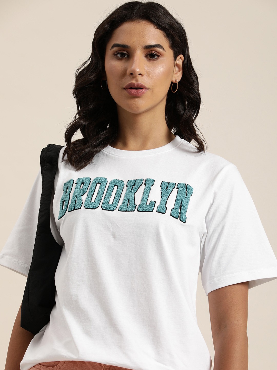 

DILLINGER Typography Embroidered Oversized Pure Cotton Longline T-shirt, White